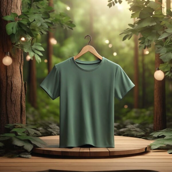 Free Green T-shirt Mockup With Forest Backgound - Image 3