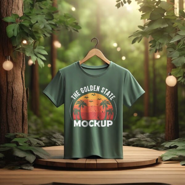 Free Green T-shirt Mockup With Forest Backgound - Image 2
