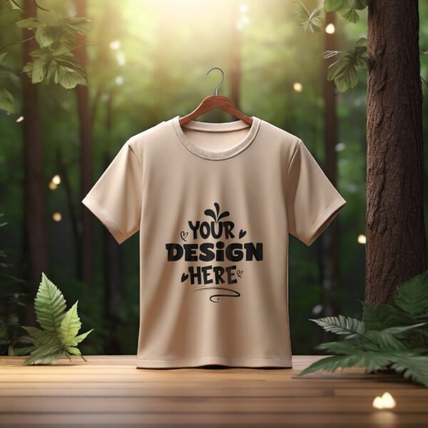 Beige T-shirt Mockup with forest Background