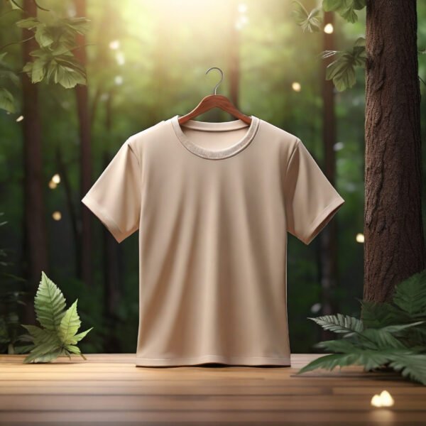 Beige T-shirt Mockup with forest Background - Image 3
