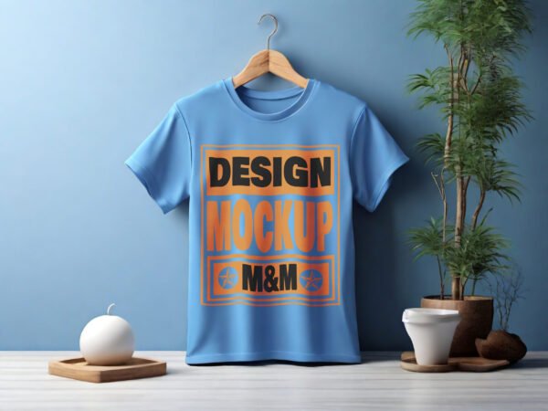Free Blue T-shirt Mockup With Studio Style Background - Image 2