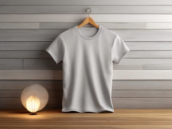 Free Soft-Gray T-shirt Mockup With Wooden Background - Image 3
