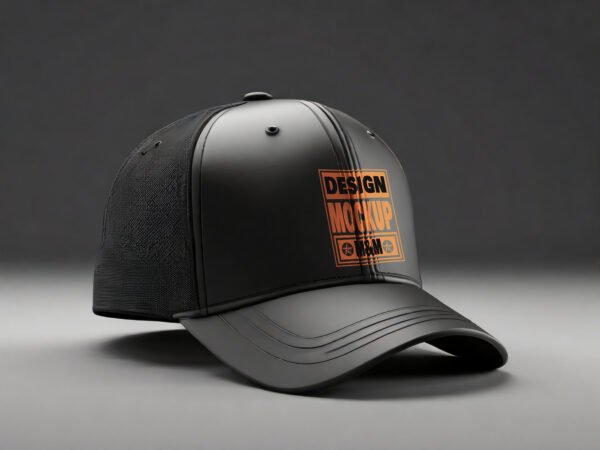 Black Trucker Hat mockup with clothing store background - Image 2
