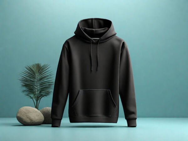 Black Hoodie mockup with blue wall background - Image 3