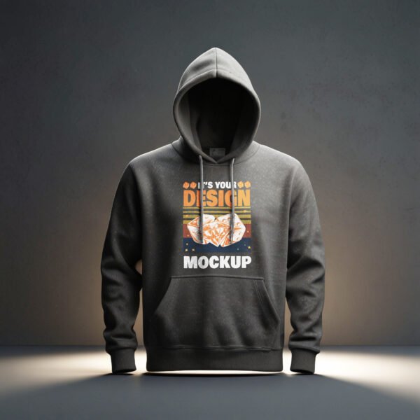 Dark gray hoodie mockup with gray wall background - Image 2