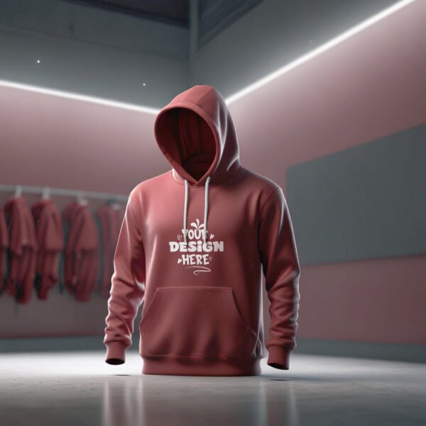 Maroon Hoodie mockup with clothing store background