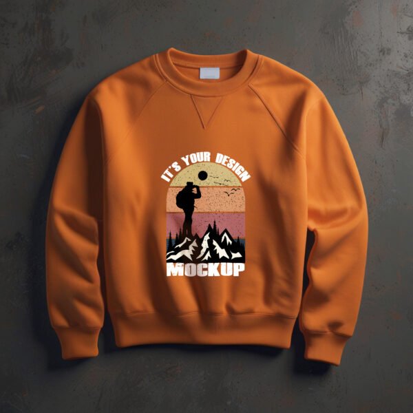Orange Sweatshirt for mockup with wall background - Image 2