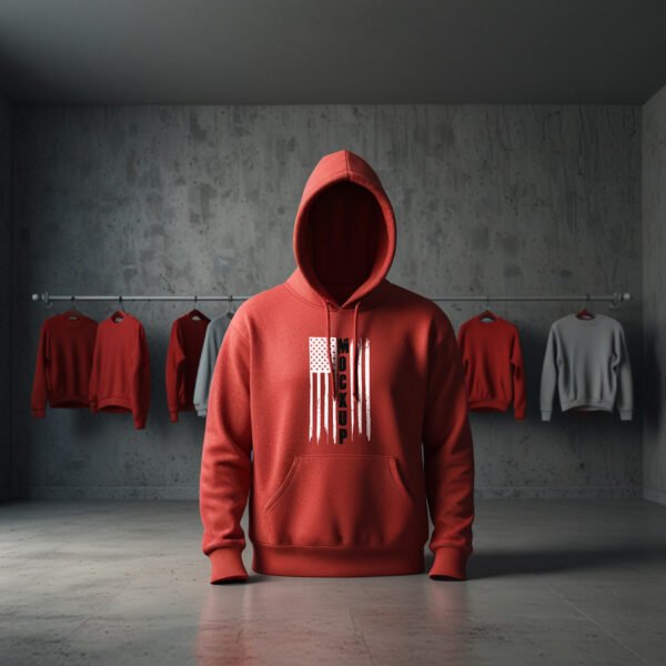 Red Hoodie mockup with clothing store background - Image 2