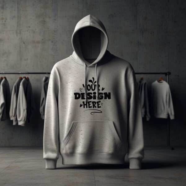 Soft Gray Hoodie mockup with clothing store background