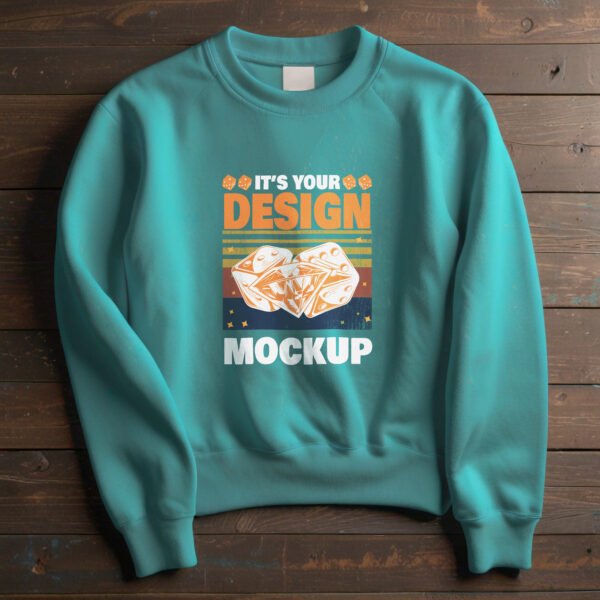 Turquoise Sweatshirt for mockup with wall background - Image 2