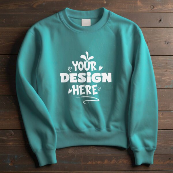 Turquoise Sweatshirt for mockup with wall background