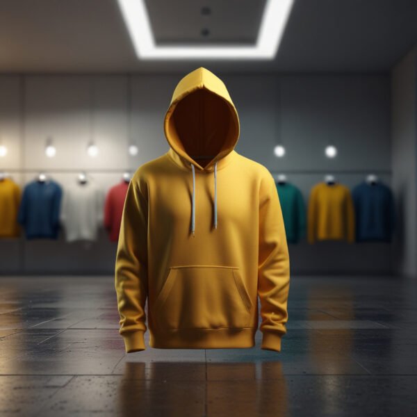Yellow Hoodie Mockup with clothing store background - Image 3