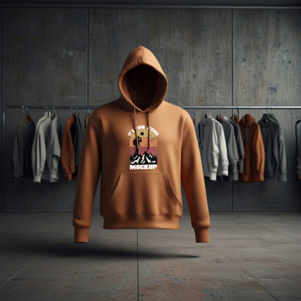 Brown Hoodie mockup with clothing store background - Image 2