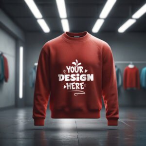 Red Sweatshirt for mockup with clothing store background